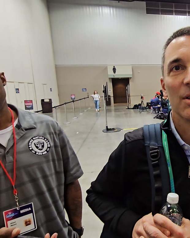 Las Vegas Raiders GM Tom Telesco 2024 NFL Combine Off Podium